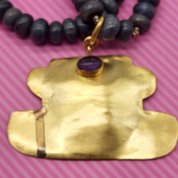 Ana Srdic S Africa Lapis Lazuli Beaded Gold Vermeil Amethyst Cabochon Necklace - Picture 8 of 14